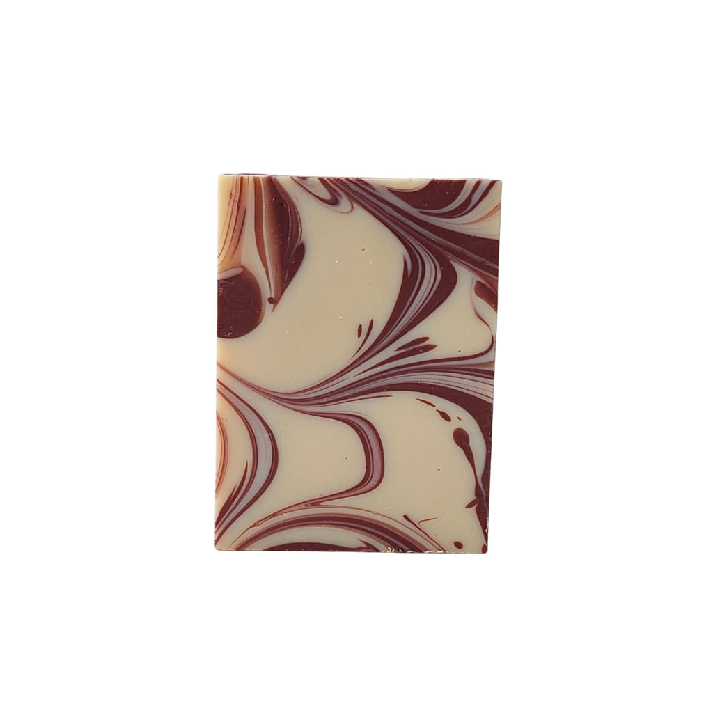 Happy Hippy Soap with beautiful red swirls, scented with Patchouli and Peppermint.