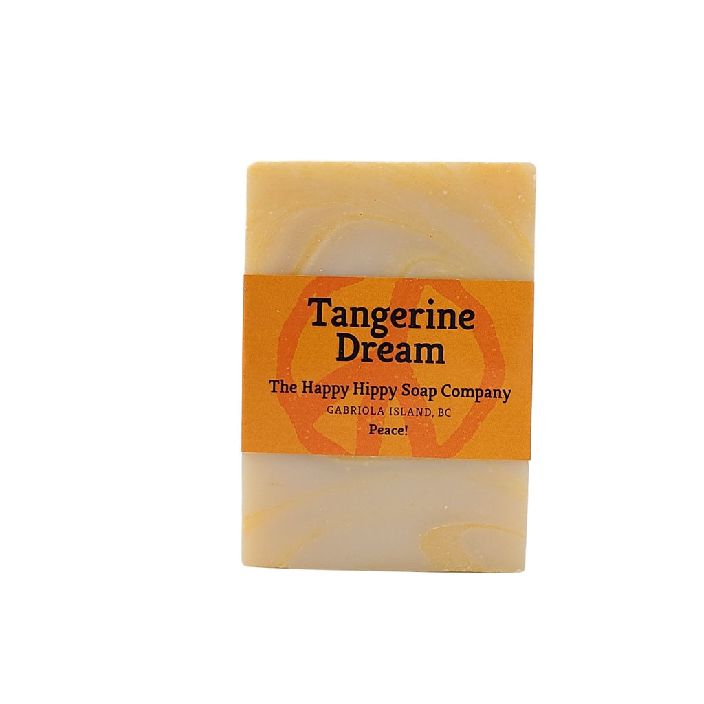 Tangerine Dream soap with creamy orange swirls tangerine, cinnamon and clove essential oils.